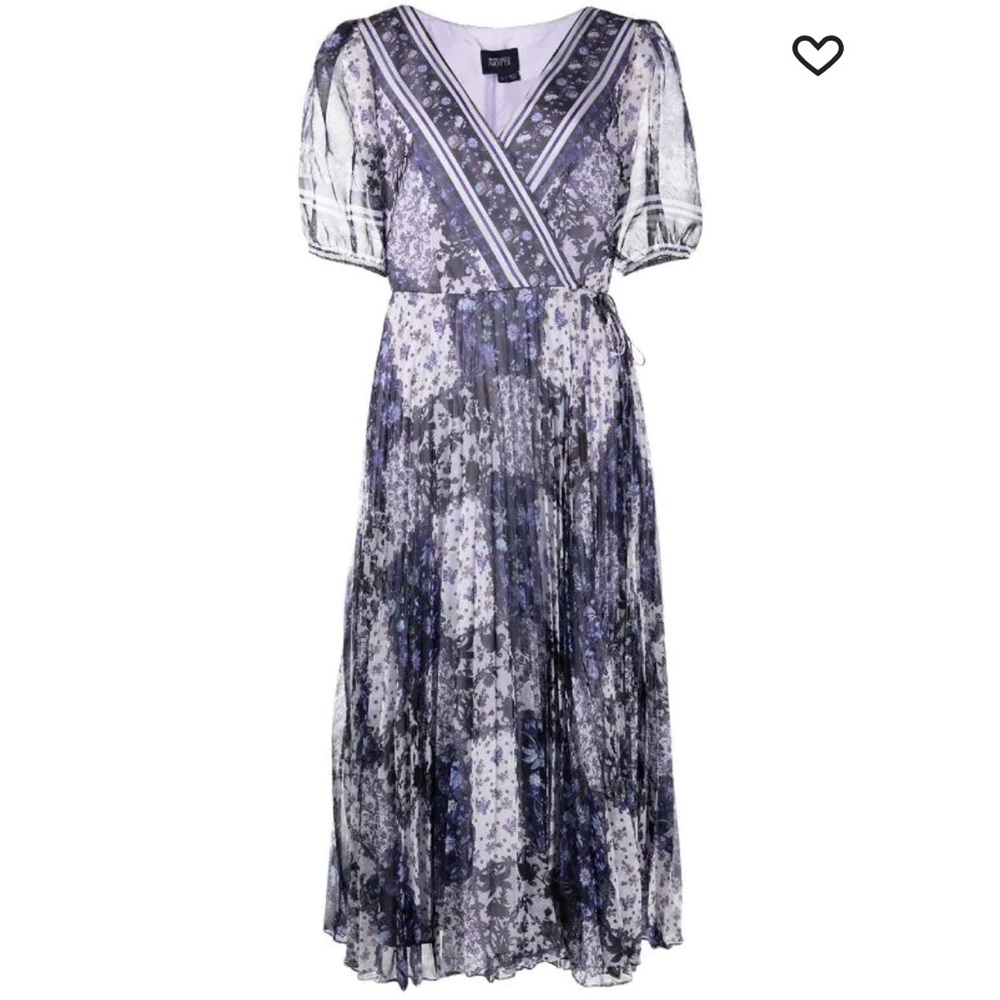 Marchesa Notte floral patchwork lilac purple wrap dress